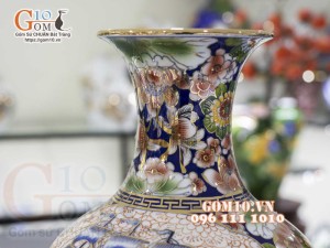 Bình tỏi men màu vẽ vàng 24k, họa tiết 2 mặt cảnh Thuận Buồm Xuôi Gió và Chim Hoa cao 45cm