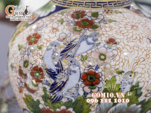 Bình tỏi men màu vẽ vàng 24k, họa tiết 2 mặt cảnh Thuận Buồm Xuôi Gió và Chim Hoa cao 45cm