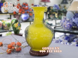 Bình tỏi men màu vẽ vàng 24k họa tiết Cá chép liên hoa cao 45cm