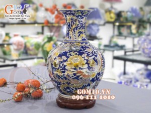 Bình tỏi men màu vẽ vàng 24k họa tiết song phượng cao 45cm