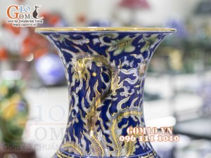 Bình tỏi men màu vẽ vàng 24k họa tiết song phượng cao 45cm