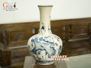 Bình tỏi men rạn cổ cao vẽ Sen, 55cm