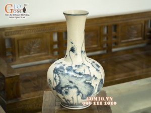 Bình tỏi men rạn cổ cao vẽ Sen, 55cm