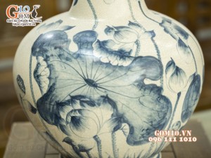 Bình tỏi men rạn cổ cao vẽ Sen, 55cm
