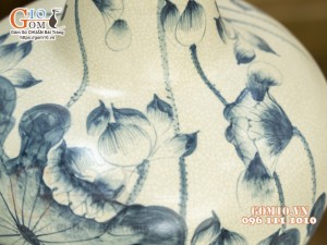 Bình tỏi men rạn cổ cao vẽ Sen, 55cm