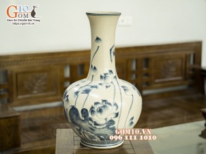 Bình tỏi men rạn cổ cao vẽ Sen, 55cm