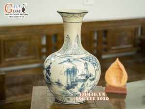 Bình tỏi men rạn cổ vẽ Nhị cảnh, 55cm