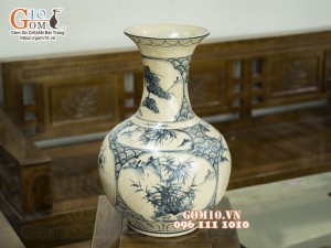 Bình tỏi men rạn cổ vẽ Tứ Cảnh, 55cm