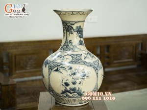 Bình tỏi men rạn cổ vẽ Tứ Cảnh, 55cm