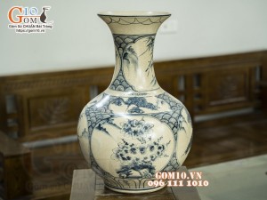 Bình tỏi men rạn cổ vẽ Tứ Cảnh, 55cm