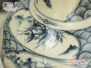 Bình tỏi men rạn cổ vẽ Tứ Cảnh, 55cm