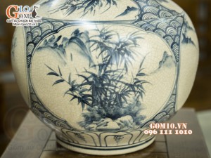Bình tỏi men rạn cổ vẽ Tứ Cảnh, 55cm