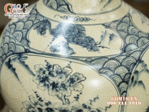 Bình tỏi men rạn cổ vẽ Tứ Cảnh, 55cm