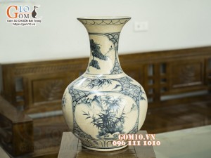 Bình tỏi men rạn cổ vẽ Tứ Cảnh, 45cm