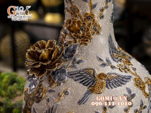 Bình tỏi men rạn đắp nổi Chim hoa, cao 43cm