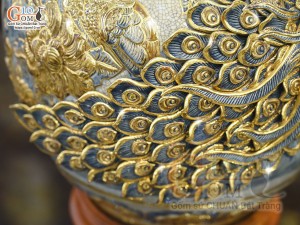 Bình tỏi men rạn đắp nổi Công Danh Phú Quý kênh vẽ vàng 24k, cao 52cm