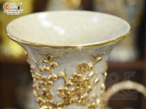 Bình tỏi men rạn đắp nổi Công Danh Phú Quý kênh vẽ vàng 24k, cao 52cm
