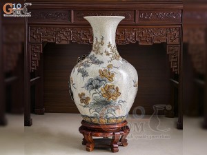 Bình tỏi men rạn đắp nổi Công Đào kênh 3D, cao 80cm