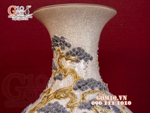 Bình tỏi men rạn đắp nổi Tùng Hạc, cao 60cm