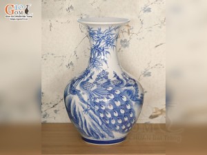 Bình tỏi men chàm cổ vẽ cảnh Công Đào Phú Quý, cao 50cm