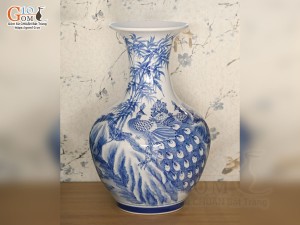 Bình tỏi men chàm cổ vẽ cảnh Công Đào Phú Quý, cao 50cm