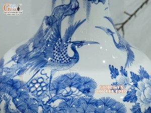 Bình tỏi men chàm cổ vẽ cảnh Sơn Thuỷ, cao 60cm