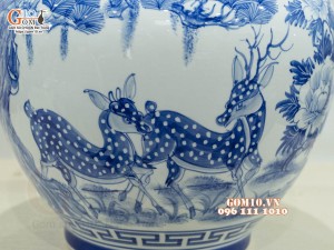 Bình tỏi men chàm cổ vẽ cảnh Sơn Thuỷ, cao 60cm