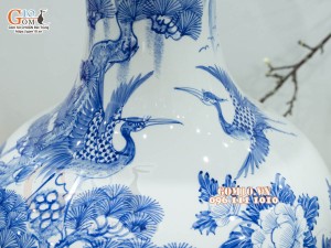 Bình tỏi men chàm cổ vẽ cảnh Sơn Thuỷ, cao 60cm