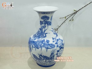 Bình tỏi men chàm cổ vẽ cảnh Sơn Thuỷ, cao 60cm