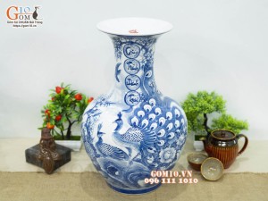 Bình tỏi men chàm cổ vẽ Công Thành Danh Toại, cao 46cm