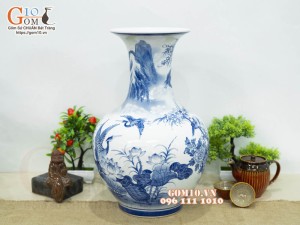 Bình tỏi men chàm cổ vẽ Công Thành Danh Toại, cao 46cm