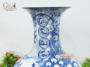 Bình tỏi men chàm cổ vẽ Công Thành Danh Toại, cao 46cm