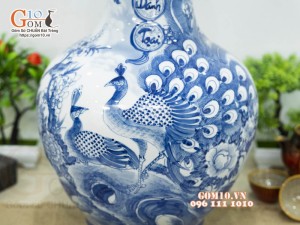 Bình tỏi men chàm cổ vẽ Công Thành Danh Toại, cao 46cm