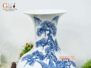 Bình tỏi men chàm cổ vẽ Diên Nhiên Trường Thọ, cao 46cm