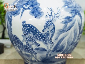 Bình tỏi men chàm cổ vẽ Diên Nhiên Trường Thọ, cao 46cm