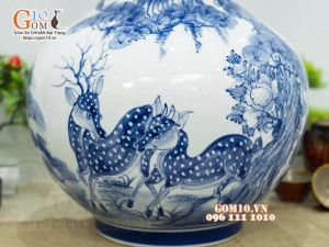 Bình tỏi men chàm cổ vẽ Tùng Lộc, cao 46cm