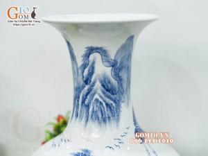 Bình tỏi men chàm cổ vẽ Tùng Lộc, cao 46cm