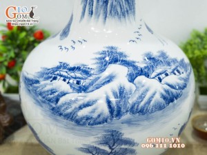 Bình tỏi men chàm cổ vẽ Tùng Lộc, cao 46cm