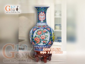Bình tỏi trắng vẽ Tứ Cảnh màu, cao 56cm