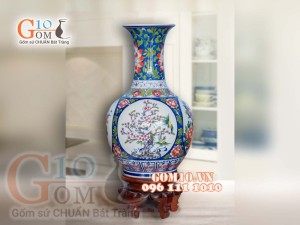 Bình tỏi trắng vẽ Tứ Cảnh màu, cao 56cm