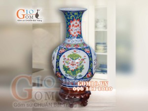 Bình tỏi trắng vẽ Tứ Cảnh màu, cao 56cm