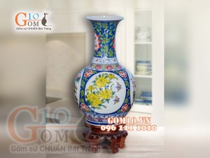Bình tỏi trắng vẽ Tứ Cảnh màu, cao 56cm