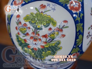 Bình tỏi trắng vẽ Tứ Cảnh màu, cao 56cm