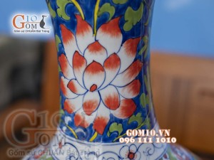 Bình tỏi trắng vẽ Tứ Cảnh màu, cao 56cm