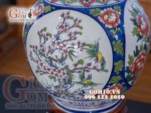 Bình tỏi trắng vẽ Tứ Cảnh màu, cao 56cm