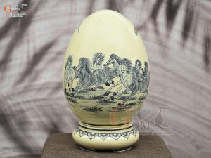 Bình trứng phong thủy men cổ họa tiết Mã Đáo Thành Công, cao 45cm (cả đế)