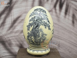 Bình trứng phong thủy men cổ họa tiết Sơn Thủy Hữu Tình, cao 45cm (cả đế)