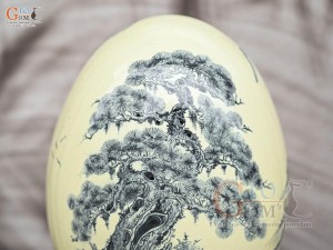 Bình trứng phong thủy men cổ họa tiết Sơn Thủy Hữu Tình, cao 45cm (cả đế)