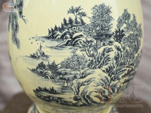 Bình trứng phong thủy men cổ họa tiết Sơn Thủy Hữu Tình, cao 45cm (cả đế)