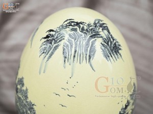 Bình trứng phong thủy men cổ họa tiết Sơn Thủy Hữu Tình, cao 45cm (cả đế)